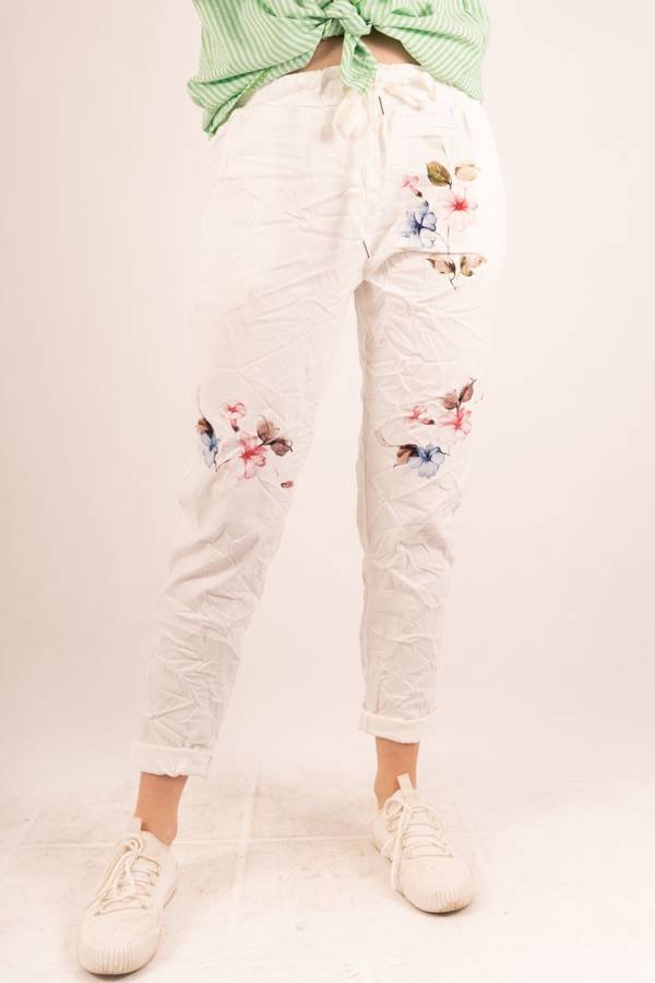 Spodnie białe w kwiaty